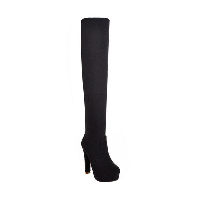 QUTAA Suede Over the Knee High Heel Boots