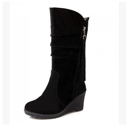 BONJOMARISA Mid Calf Wedge Boot