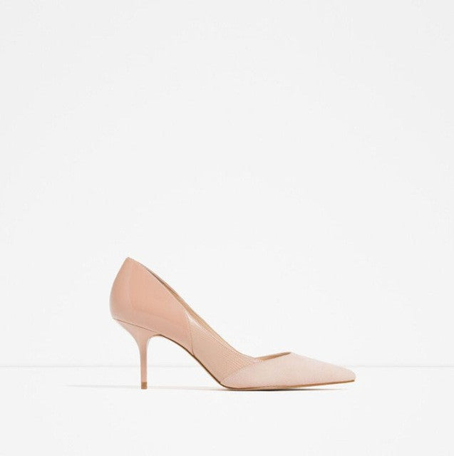 {D&H} Flock & PU Patchwork Office Lady High Heel