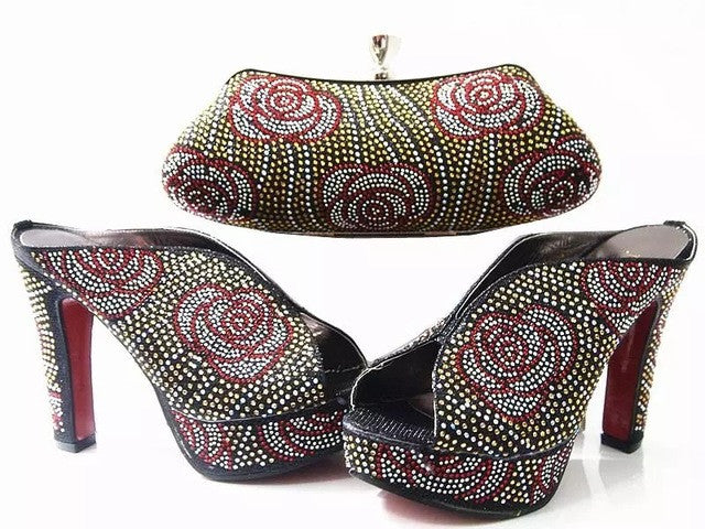 Gold Matching Italian Shoes and Bag Set