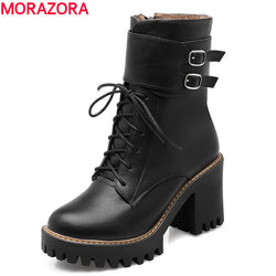 Winter Buckle Ladies Thick High Heels Round Toe
