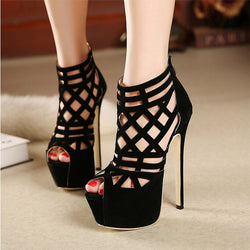 2016 Hot Sales SIZE 35-40 Fashion Week stunning 16CM super beautiful high-heeled sandals Thin Heels sexy  Cut-Outs women shoes