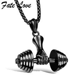 Men's stainless steel dumbbell pendant necklaces