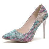National wind retro plaid heels pointed