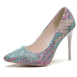 National wind retro plaid heels pointed