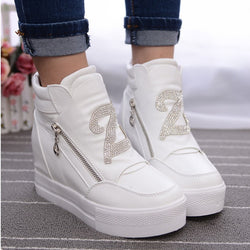 KUYUPP Casual Women Shoes Hide Heel Double Zipper