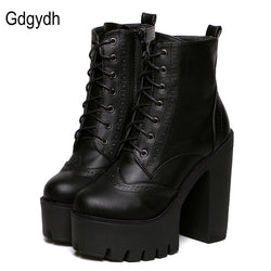 Gdgydh Square Heels Platform Boots