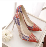 National wind retro plaid heels pointed