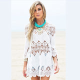 Women Summer Beach Wear Crochet Tunics Dresses Half Sleeve