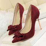 Elegant Bow Plating Thin High Heels