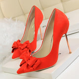 Elegant Bow Plating Thin High Heels