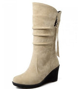 BONJOMARISA Mid Calf Wedge Boot