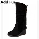 BONJOMARISA Mid Calf Wedge Boot