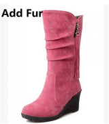 BONJOMARISA Mid Calf Wedge Boot