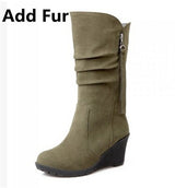 BONJOMARISA Mid Calf Wedge Boot