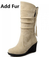 BONJOMARISA Mid Calf Wedge Boot