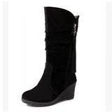 BONJOMARISA Mid Calf Wedge Boot