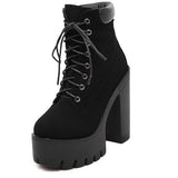 Gdgydh Platform Ankle Boots Lace Up Thick Heel Doc Martin Look Boot
