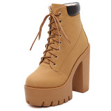 Gdgydh Platform Ankle Boots Lace Up Thick Heel Doc Martin Look Boot
