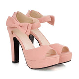 REAVE CAT  Peep Toe Ankle Strap Bow High Heel