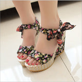 Flowers Buckle Open Toe Wedge Sandals
