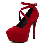 Free Shipping New High-heeled Shoes Woman Pumps Wedding Shoes Platform Fashion Women Shoes Red High Heels 14cm Suede Size 34-42