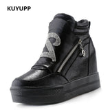 KUYUPP Casual Women Shoes Hide Heel Double Zipper