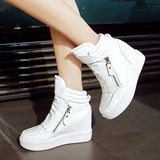 KUYUPP Casual Women Shoes Hide Heel Double Zipper