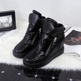 KUYUPP Casual Women Shoes Hide Heel Double Zipper