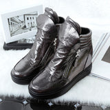 KUYUPP Casual Women Shoes Hide Heel Double Zipper