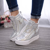 KUYUPP Casual Women Shoes Hide Heel Double Zipper