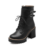 Winter Buckle Ladies Thick High Heels Round Toe