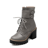 Winter Buckle Ladies Thick High Heels Round Toe