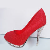 Bridal Evening Party Crystal Red Bottom High Heels