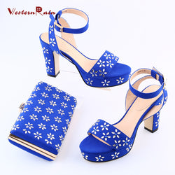 Thick Heel Sandals For Party & Evening With Matching Clutch Bag