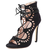 Designer High Heels Cut Outs Lace Up Open Toe Party Shoes