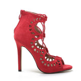 Designer High Heels Cut Outs Lace Up Open Toe Party Shoes