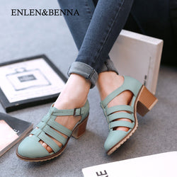 ENLEN&BENNA 2016 Autumn Vintage Women Shoes Pointed Toe Women Pumps Fashion Sweet Women High Heels Shoes Thick Heel Plus Size