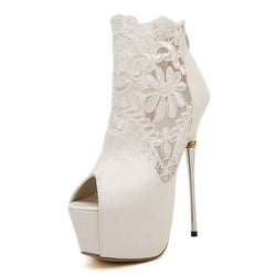 Extreme High Heels Open Toe Wedding Bridal Lace Shoes