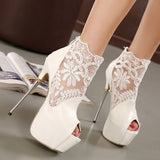 Extreme High Heels Open Toe Wedding Bridal Lace Shoes