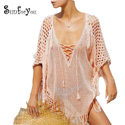 Knited Beach Cover up V-neck Tassel Tunics for beach