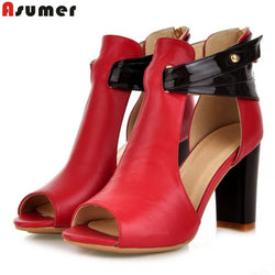 ASUMER Genuine Leather Peep Toe High Heels