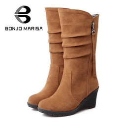 BONJOMARISA Mid Calf Wedge Boot