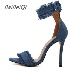 BaiBeiQi Denim High-Heeled Sandals