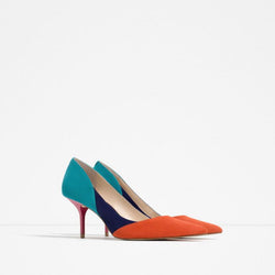 {D&H} Flock & PU Patchwork Office Lady High Heel