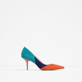 {D&H} Flock & PU Patchwork Office Lady High Heel