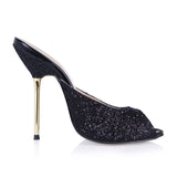 Pu Summer Metal Thin High Heels Sandals Sequin Open Toe