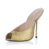 Pu Summer Metal Thin High Heels Sandals Sequin Open Toe
