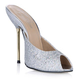 Pu Summer Metal Thin High Heels Sandals Sequin Open Toe