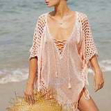 Knited Beach Cover up V-neck Tassel Tunics for beach